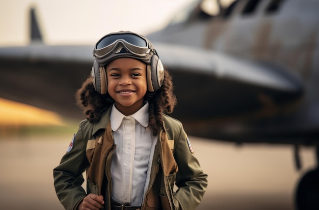 year old african girl in pilot costume