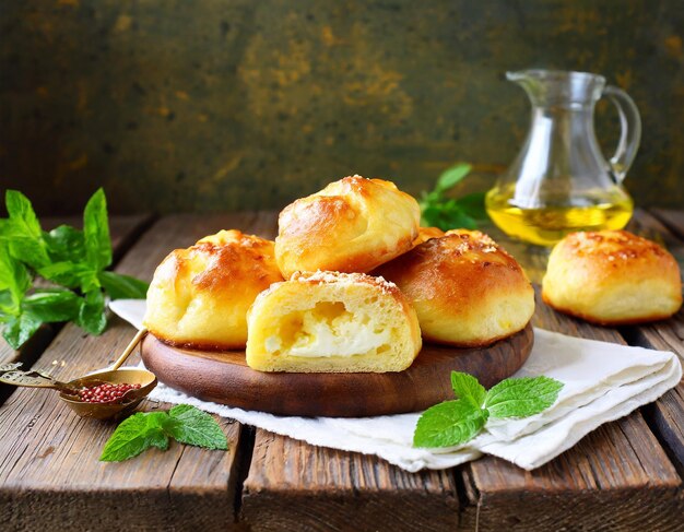 Photo yeast dough buns filled with cheese