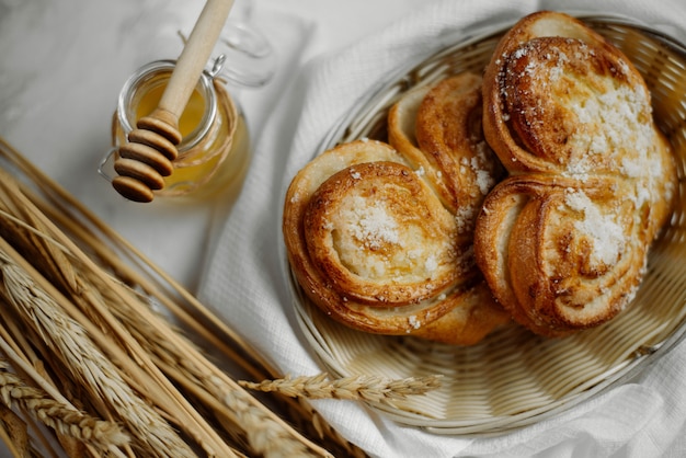 Yeast sweet buns in the shape of a heart