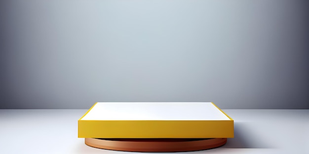 Yellow 3D Podium Pedestal on Minimalist Advertising Background with Blank Backdrops for Modern Produ