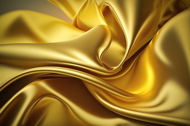 Yellow abstract shiny plastic silk or satin wavy background Generative AI