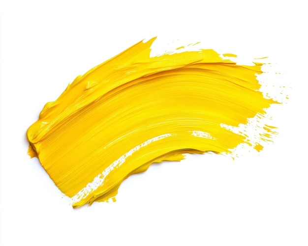 Yellow acrylic stain element on white background with brush and paint texture handdrawn