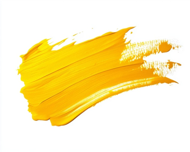 Yellow acrylic stain element on white background with brush and paint texture handdrawn