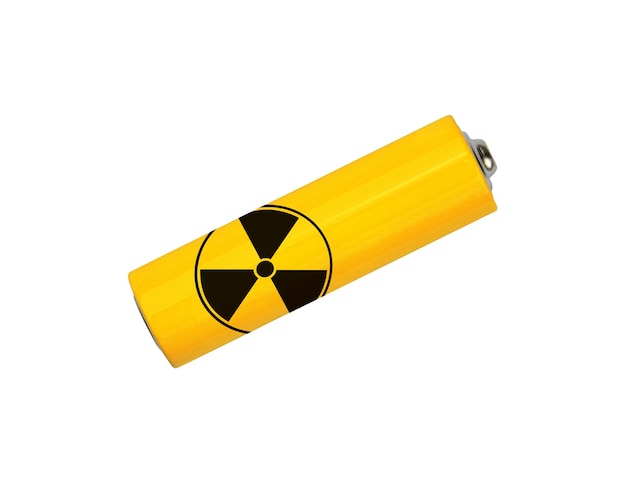 Yellow alkaline AA battery with radioactive sign