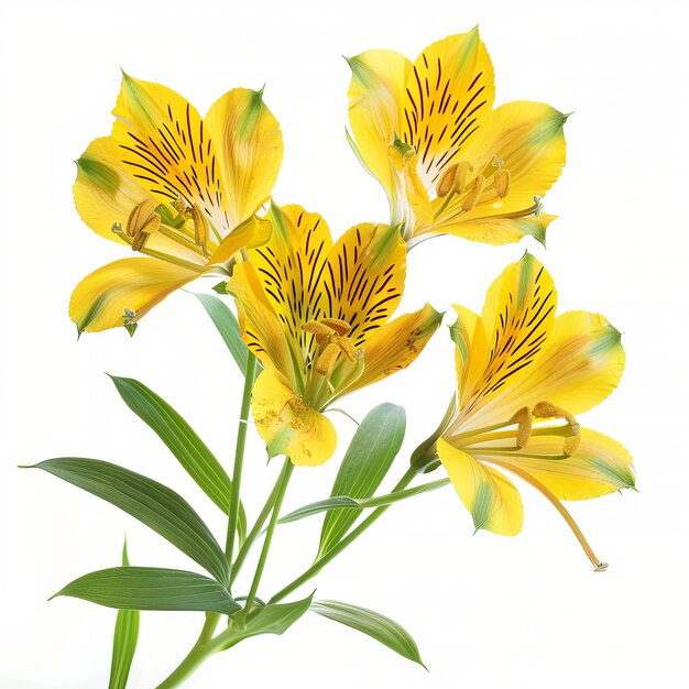 Yellow Alstroemeria Flower Isolated on White Background