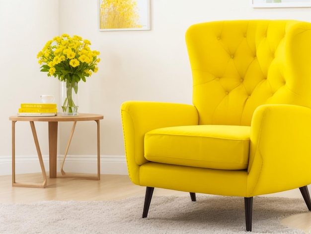 yellow armchair in living room with copy space