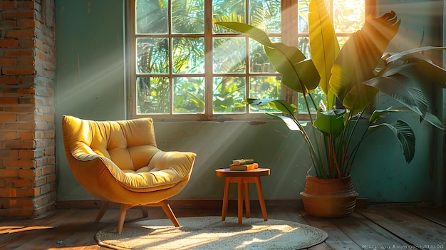 Yellow Armchair Near Window With Sunbeams Photo