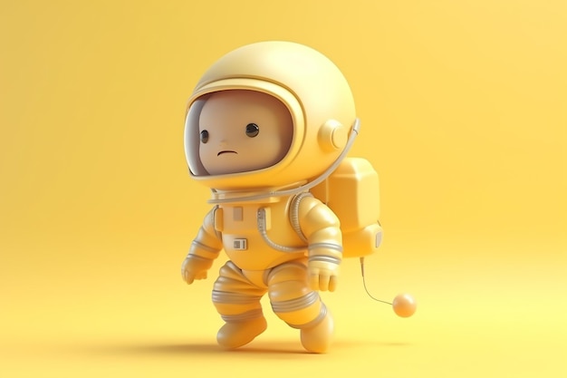 A yellow astronaut with a helmet and a backpack on it