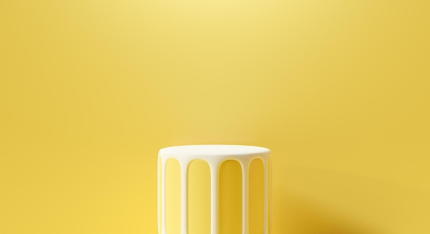 Yellow background abstract Cylinder 3d rendering of blank stand product display podium