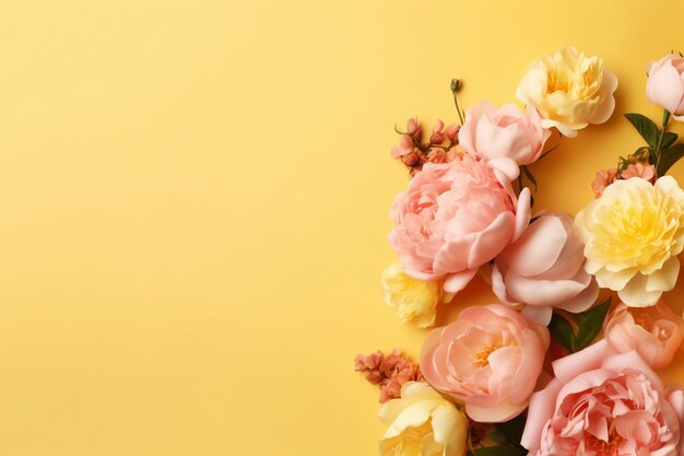 Yellow background with a bouquet of flowers