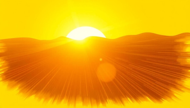 Photo yellow background with bright white sun shining rays