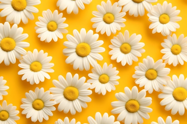 A yellow background with daisies on it