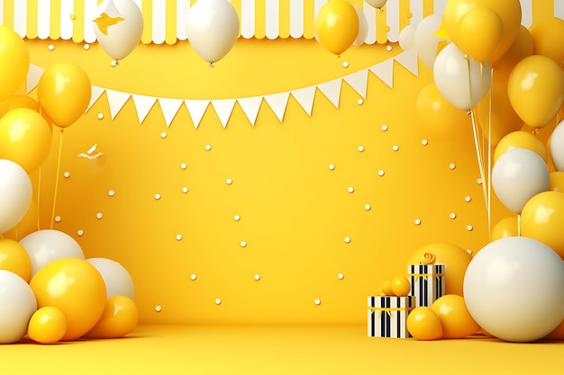 Yellow background with decorative party elements