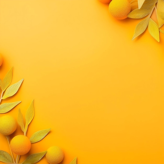 Yellow background with elements of orange fruit and leaves wallpaper tropical