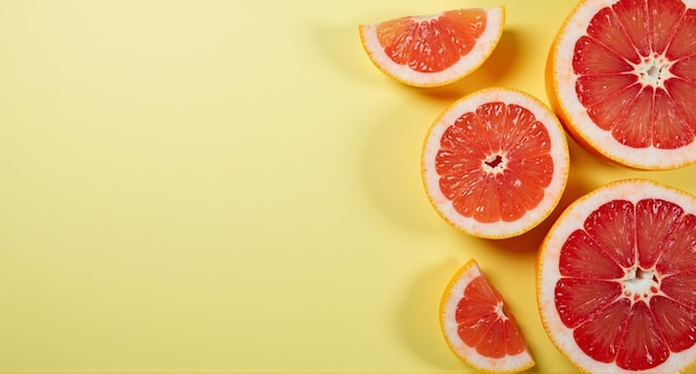 a yellow background with a few slices of grapefruit