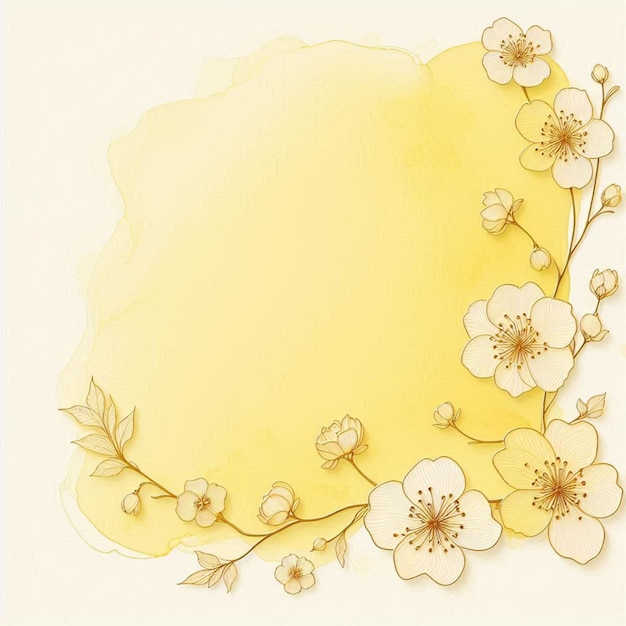 a yellow background with flowers and leaves on it