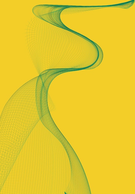 A yellow background with green and blue waves