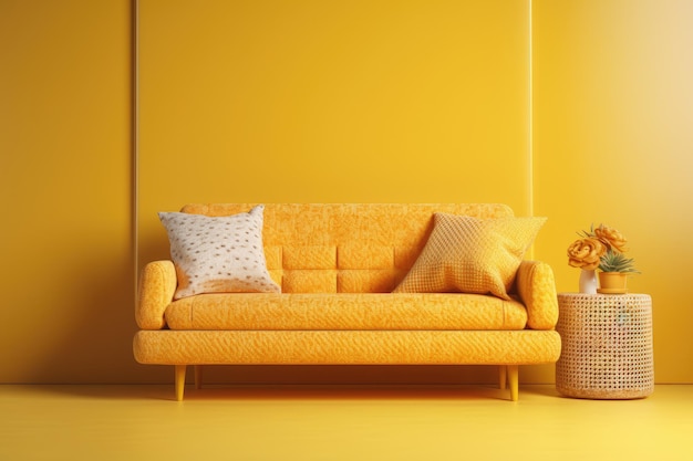 Yellow background with an isolated yellow sofa