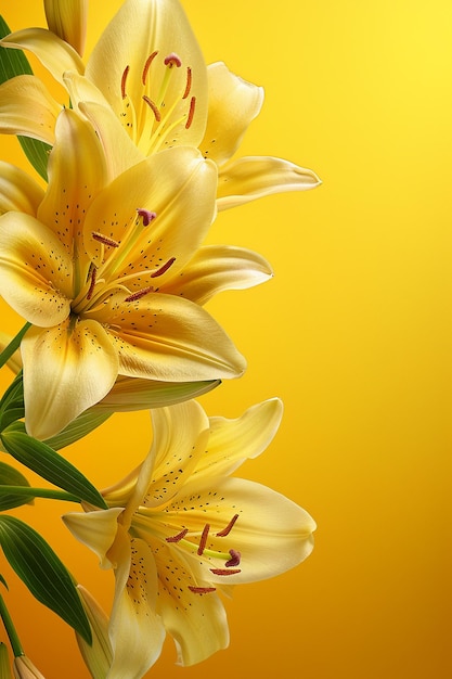 Photo a yellow background with lilies on it