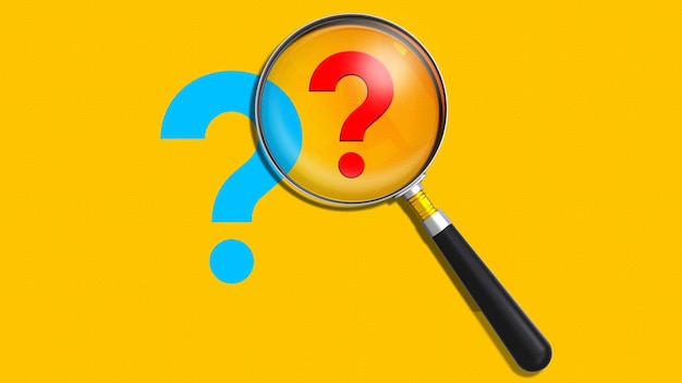 A yellow background with a magnifying glass and a question mark on it