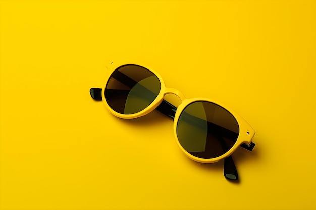 A yellow background with a pair of sunglasses that says " sunglasses ".