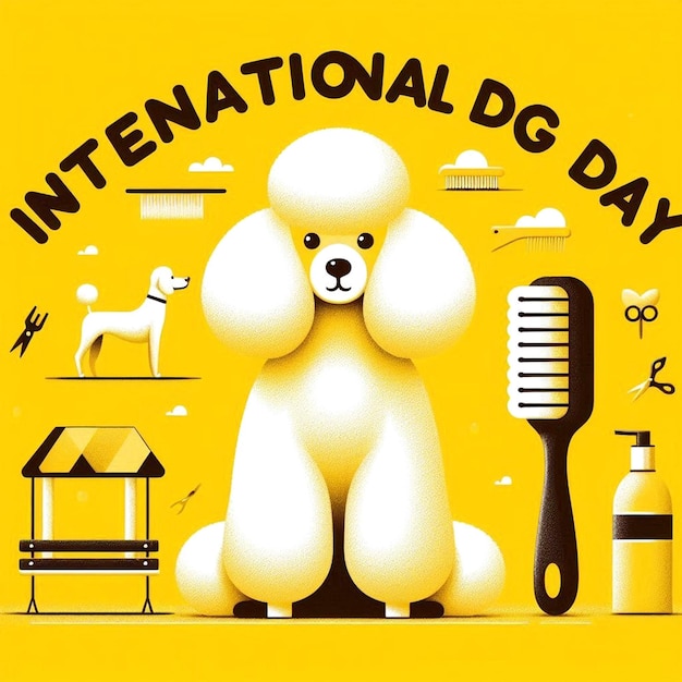 Photo a yellow background with a poodle on it