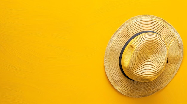 Photo a yellow background with a straw hat on it