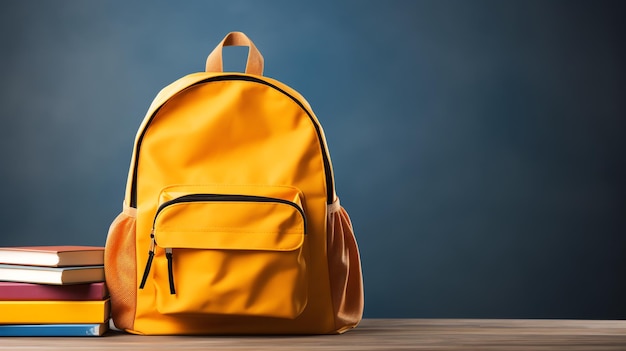 a yellow backpack on a table