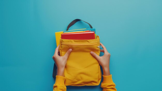 Yellow Backpack with Colorful Books