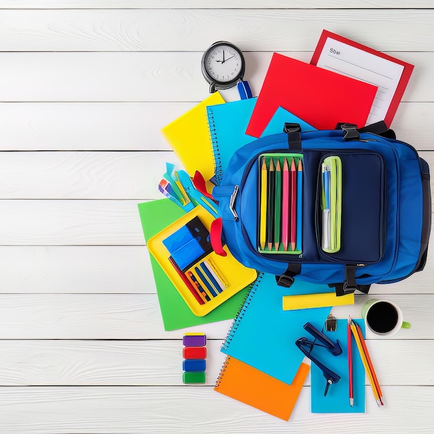 Yellow backpack with school equipment