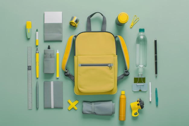 a yellow backpack with a yellow back pack that says water