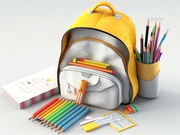 A yellow backpack with a yellow backpack that says a on it