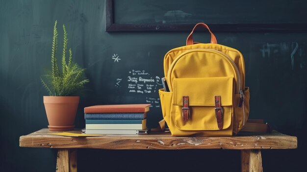 Yellow Backpack on a Wooden Table