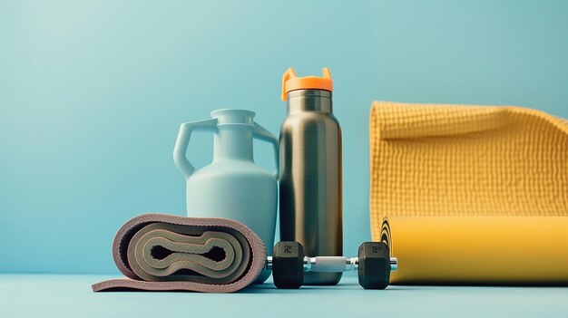 Photo a yellow bag with a handle and a bottle of tea