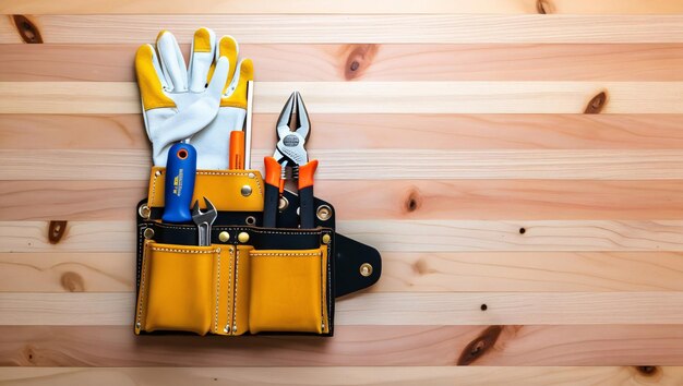 Photo a yellow bag with a pair of gloves and gloves on it