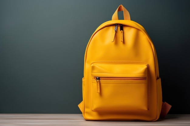 Yellow bag on wooden table Back to School concept Generate Ai