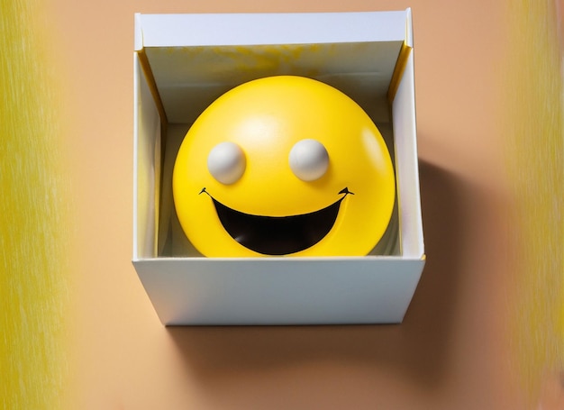 Yellow ball in boxgift or surprise conceptsfunny background