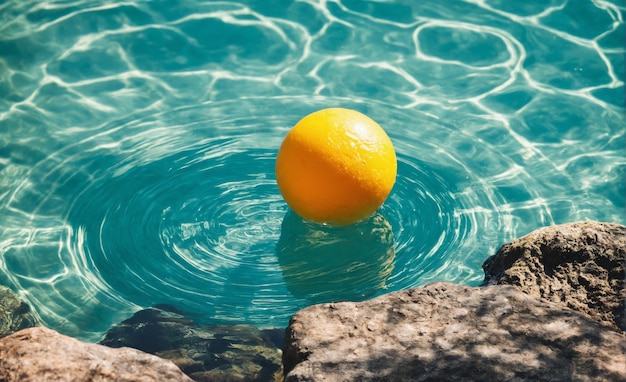 Yellow ball floating on turquoise water