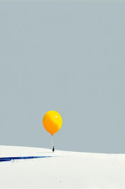 Yellow balloon sitting on top of a snow covered slope generative ai