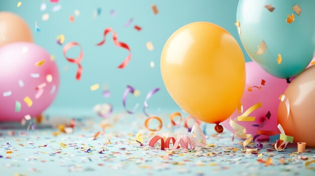 a yellow balloon with a ring on it is surrounded by confetti