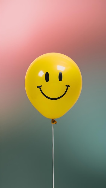 Yellow balloon with smiley face against pink to teal gradient