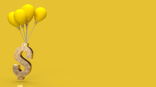 The yellow balloons and gold dollar symbol for business concept 3d rendering