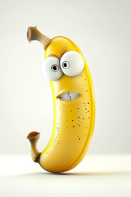 Photo a yellow banana funny cartoon character with eyes