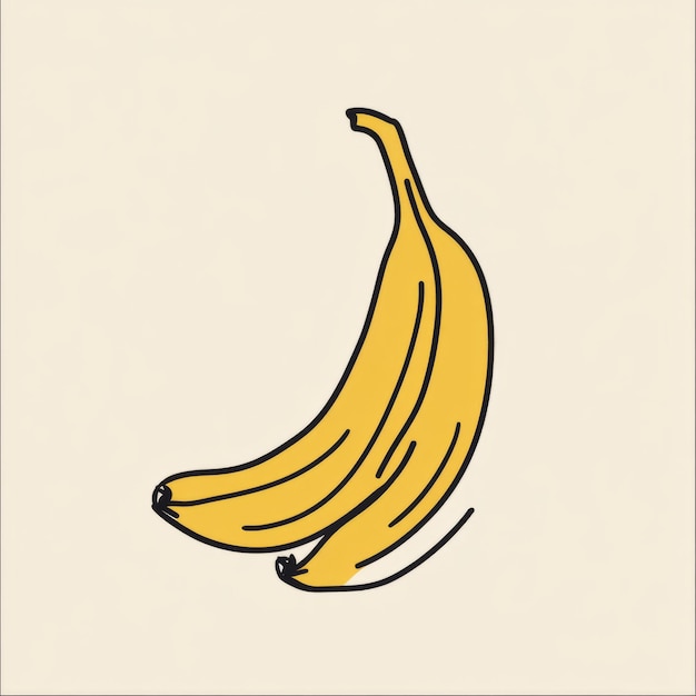 Photo a yellow banana with black outlines on a beige background