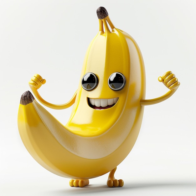 yellow banana with eyes and arms with arms wide open generative ai