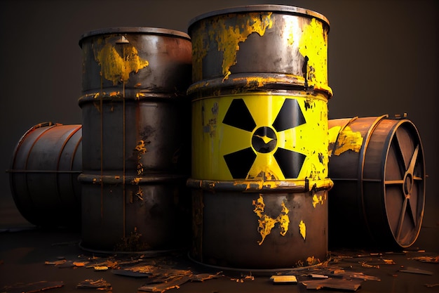 Yellow barrels with toxic radioactive waste illustration Generative AI