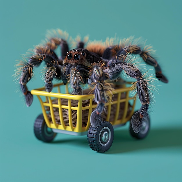 Photo a yellow basket with a spider on it and a wheel with a wheel on it