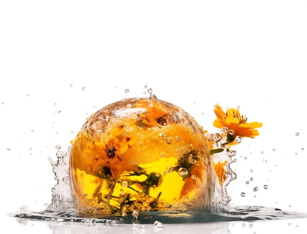 Yellow bath bomb with flowers Generative AI