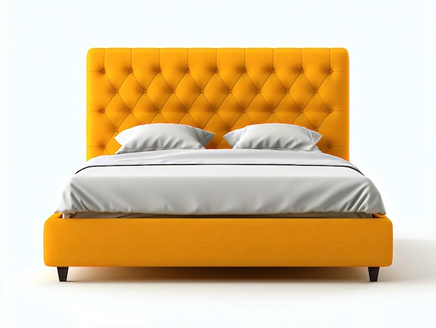 Yellow Bed on White Background