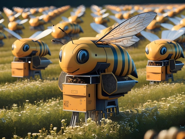 Photo a yellow beekeeping honeybee robot